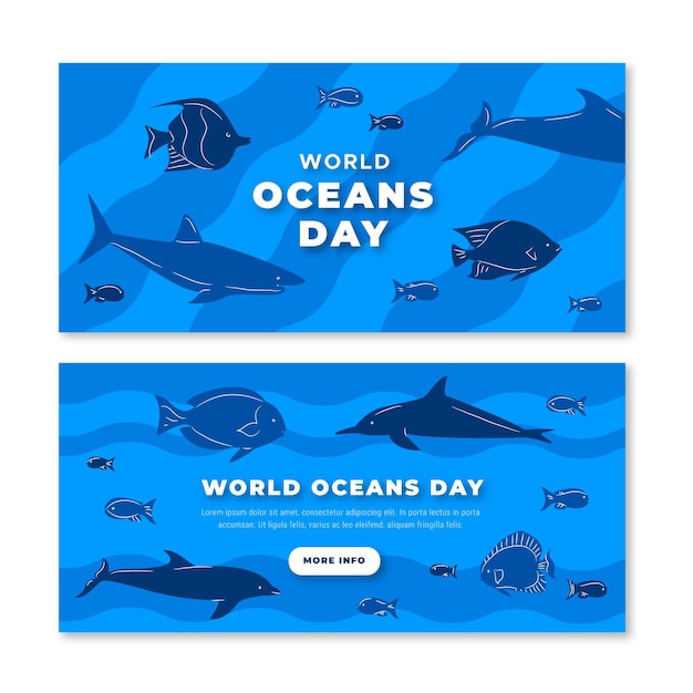 Banners de design plano mundo oceanos dia