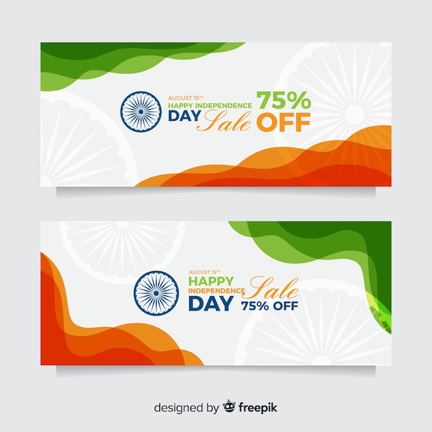 Banners de dia da independência da índia plana