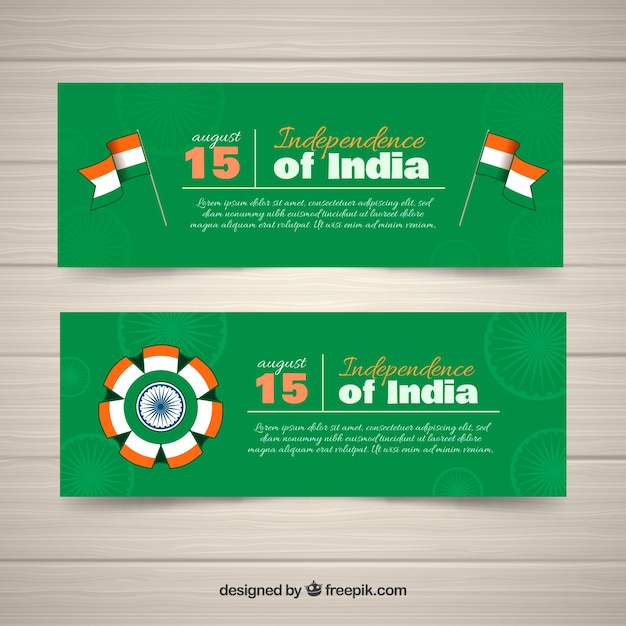 Vetor grátis banners de dia da independência de verde indiano com texto