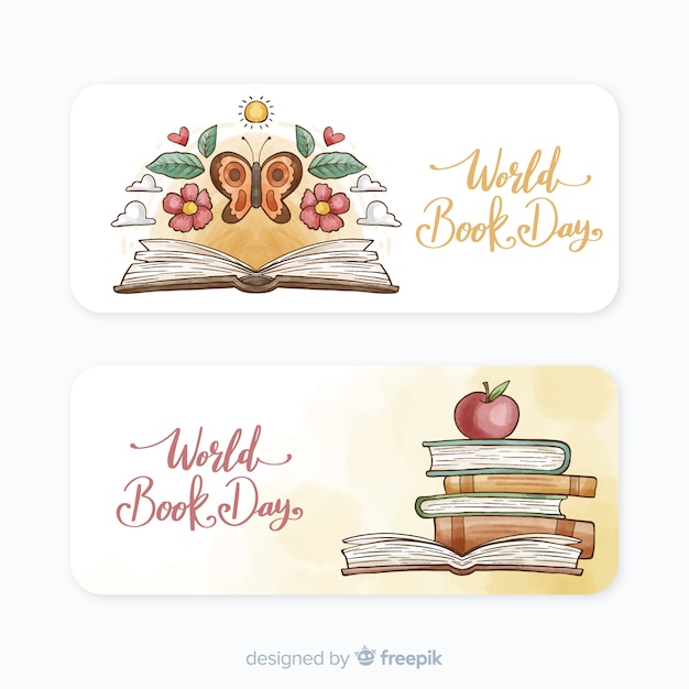 Banners de dia de livro mundo aquarela