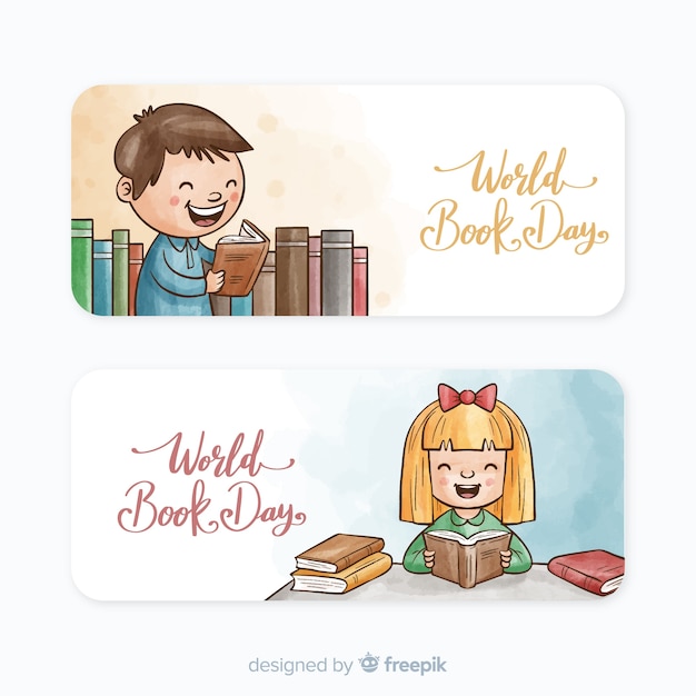 Banners de dia de livro mundo aquarela