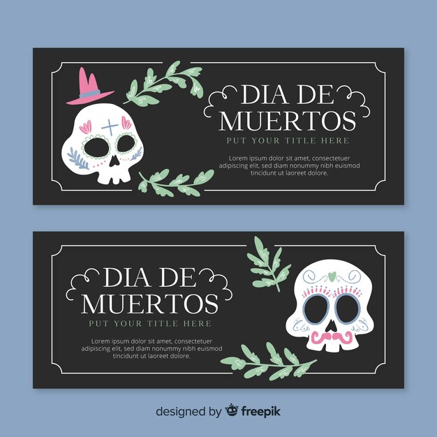 Vetor grátis banners de día de muertos colorido mão desenhada