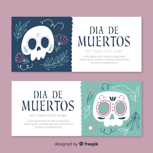 Vetor grátis banners de día de muertos colorido mão desenhada