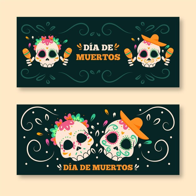 Banners de dia de muertos desenhados à mão
