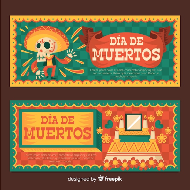 Banners de dia de muertos em design plano