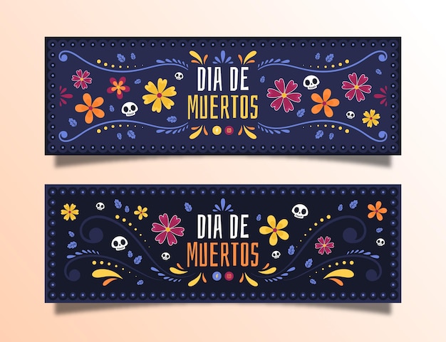 Banners de dia de muertos em design plano