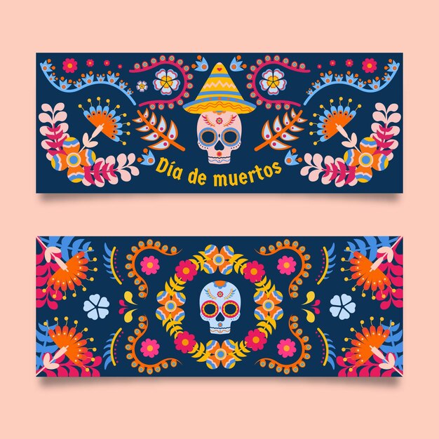 Banners de dia de muertos em design plano