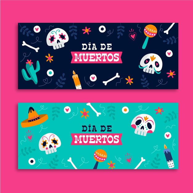 Banners de dia de muertos em design plano