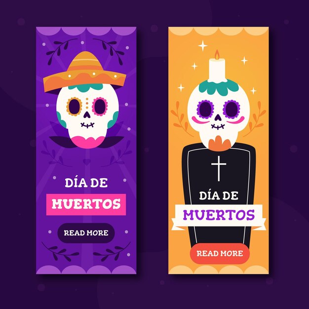 Banners de dia de muertos em design plano