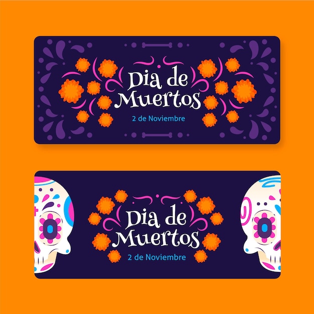 Vetor grátis banners de dia de muertos em design plano