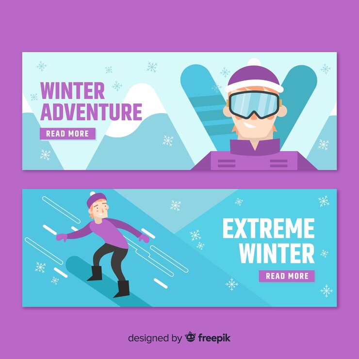 Vetor grátis banners de esporte de inverno adorável com design liso