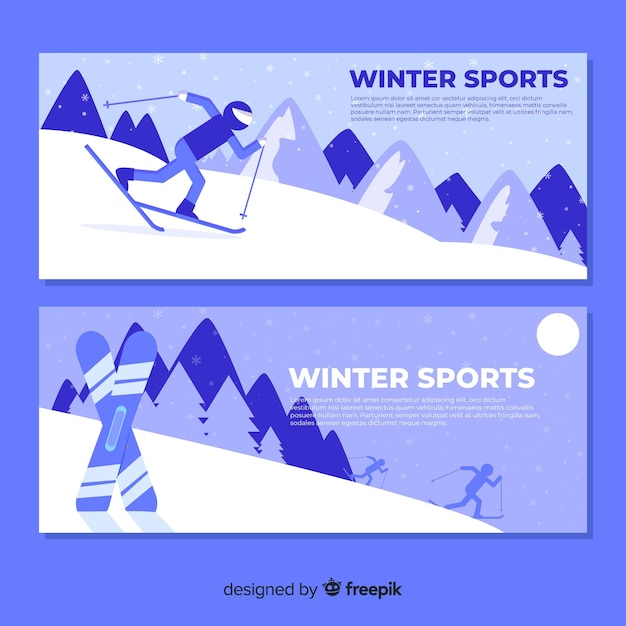 Vetor grátis banners de esporte de inverno adorável com design liso