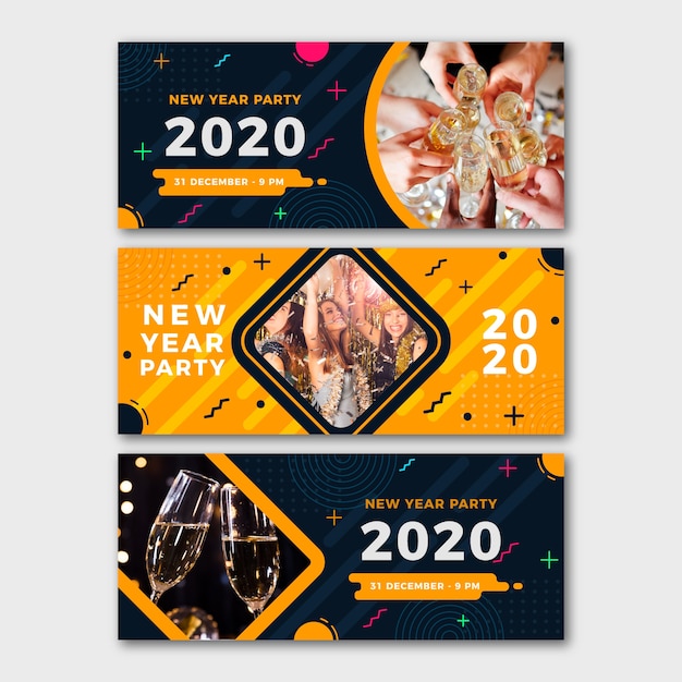 Banners de festa de ano novo 2020 com foto