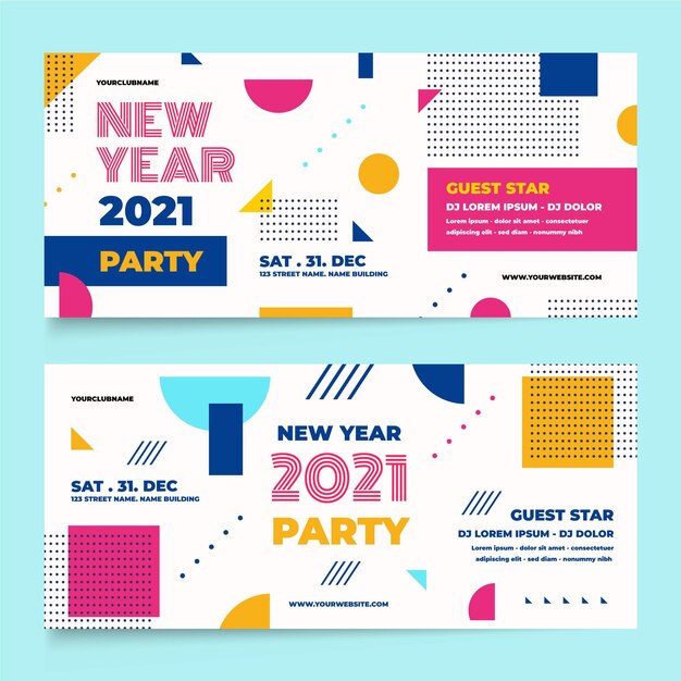 Banners de festa de ano novo 2021 em design plano