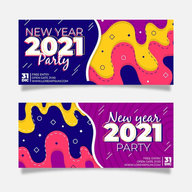 Banners de festa de ano novo 2021 em design plano