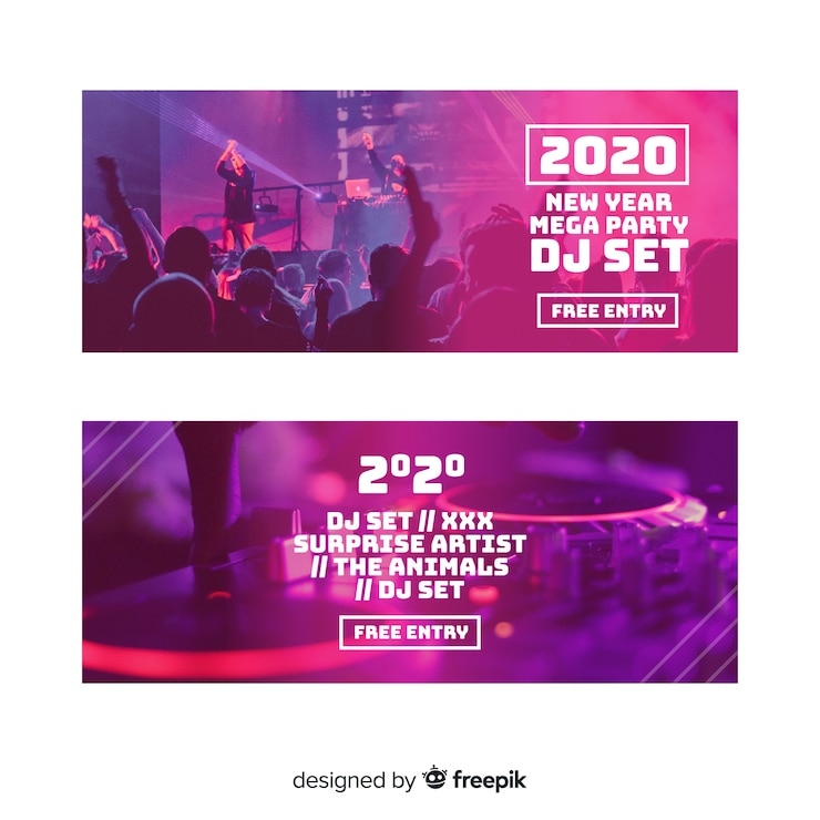Vetor grátis banners de festa de ano novo com foto