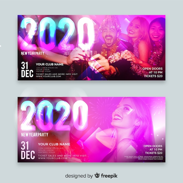 Banners de festa de ano novo com foto