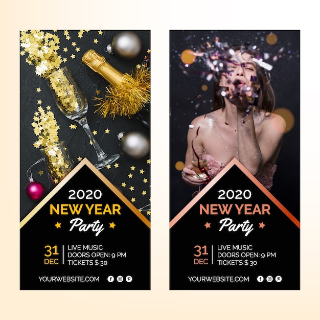Vetor grátis banners de festa do ano novo 2020 com imagem