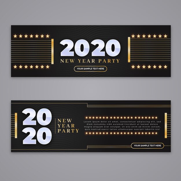 Banners de festa do ano novo 2020 em design plano