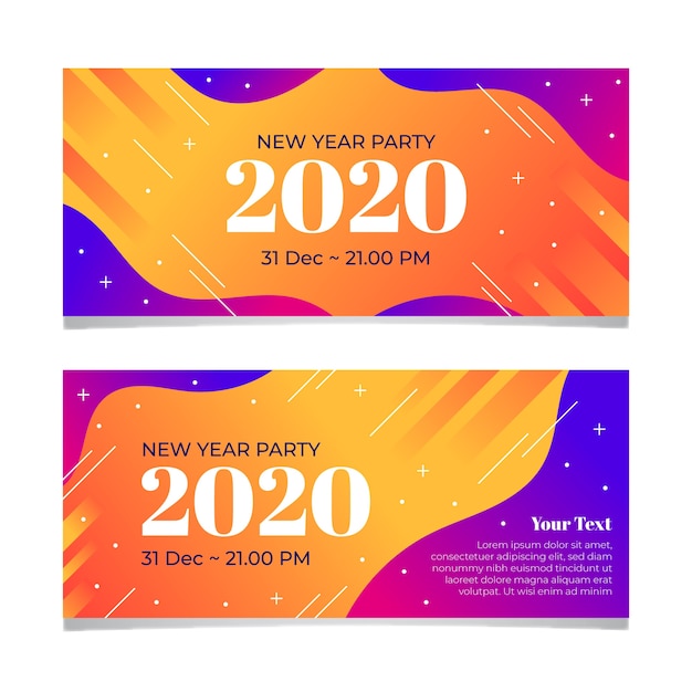 Banners de festa do ano novo 2020 em design plano