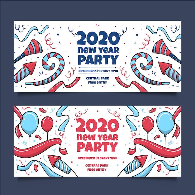 Banners de festa mão desenhada ano novo 2020