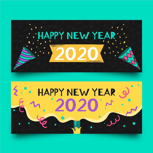 Banners de festa mão desenhada ano novo 2020