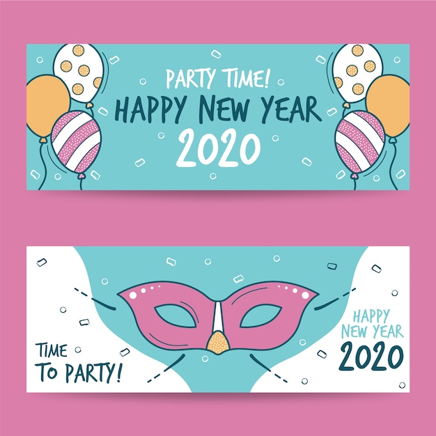 Banners de festa mão desenhada ano novo 2020