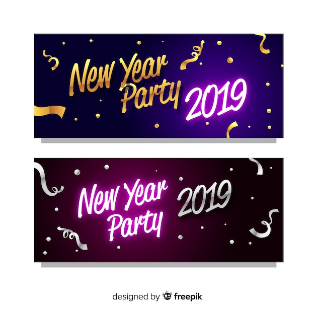 Banners de festa moderna de ano novo com design plano