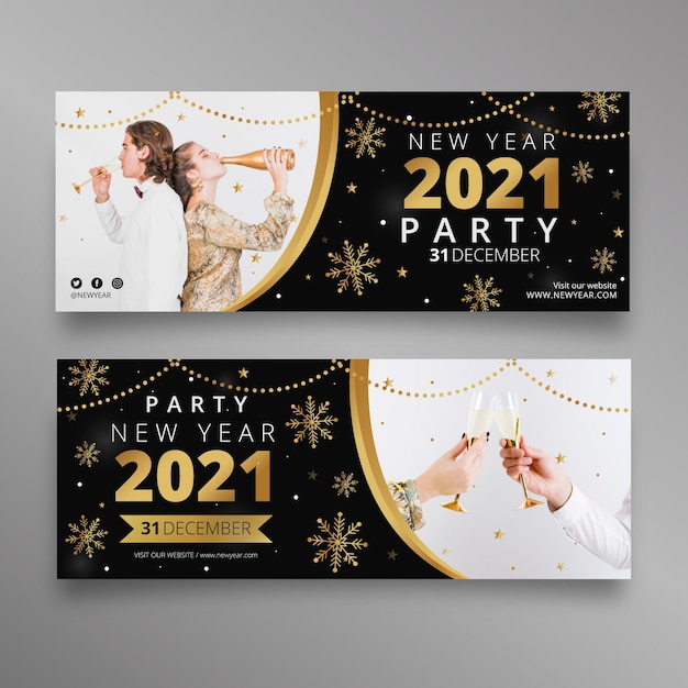 Vetor grátis banners de festa plana de ano novo de 2021
