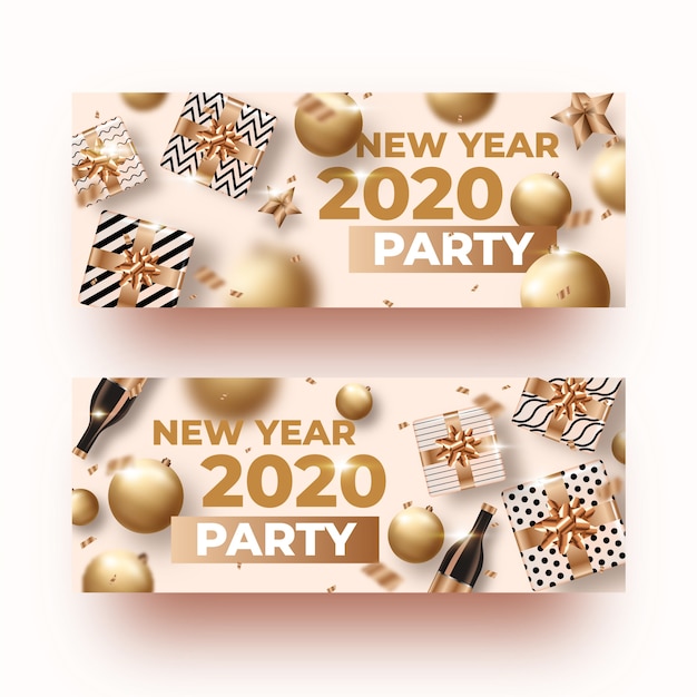Vetor grátis banners de festa realista ano novo 2020