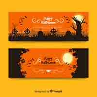 Vetor grátis banners de halloween assustador com design liso