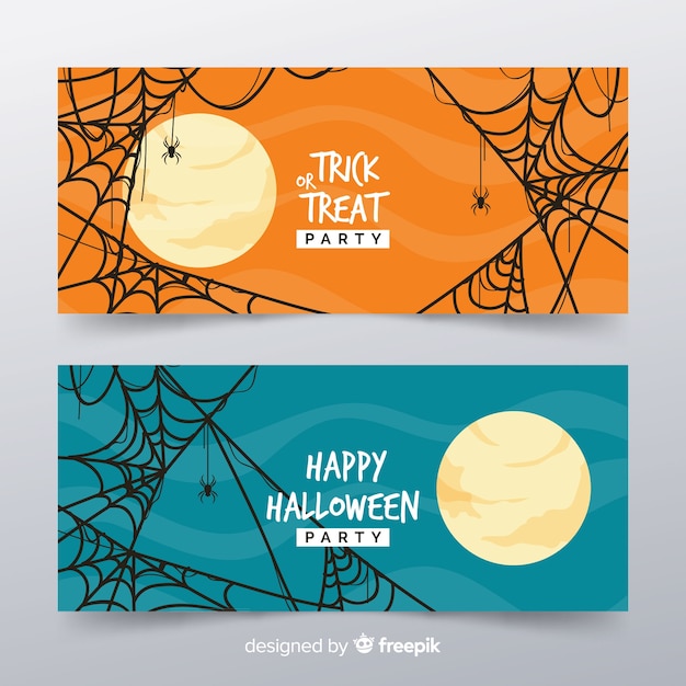 Vetor grátis banners de halloween clássico com design liso