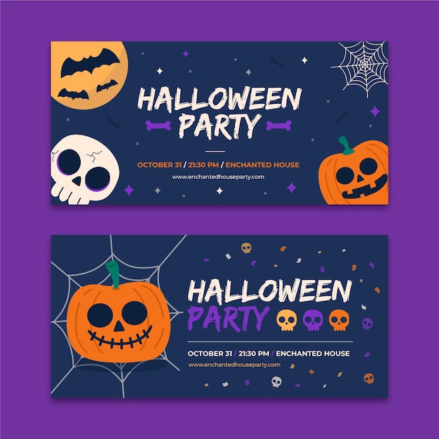 Banners de halloween de design plano