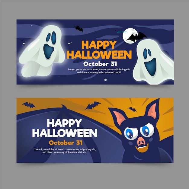 Banners de halloween de design plano