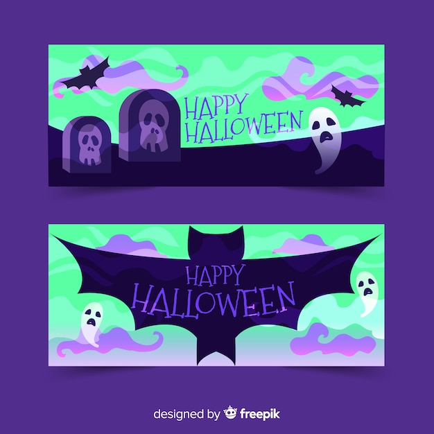 Banners de halloween de monstros de cemitério