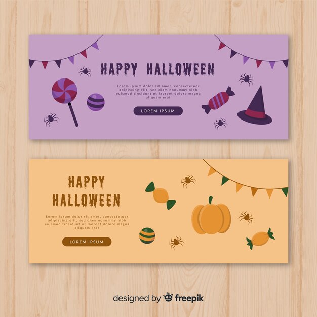 Banners de halloween em desenhos planos