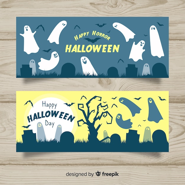 Vetor grátis banners de halloween linda mão desenhada