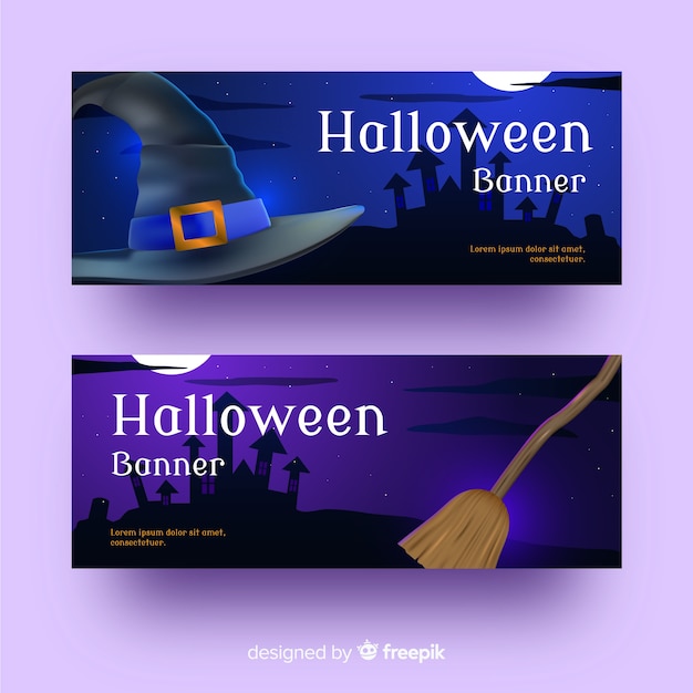 Banners de halloween realista de bruxaria