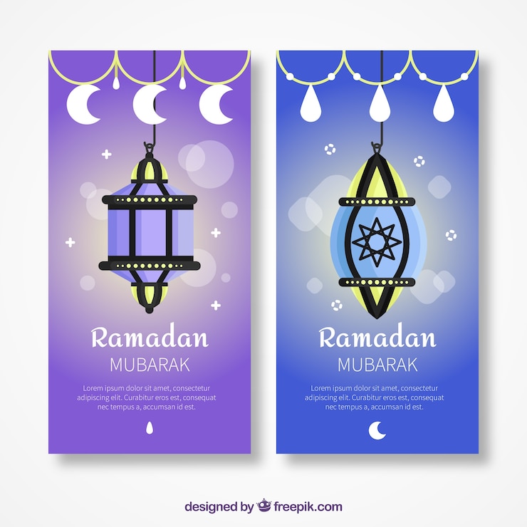 Vetor grátis banners de lanternas em design plano