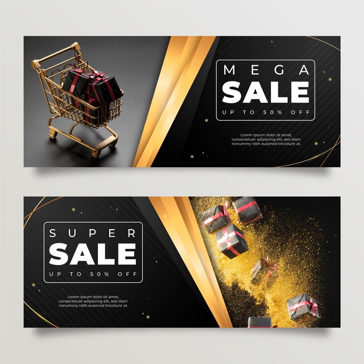 Vetor grátis banners de luxo com modelo de foto