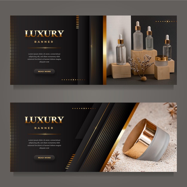 Banners de luxo gradiente dourado com foto