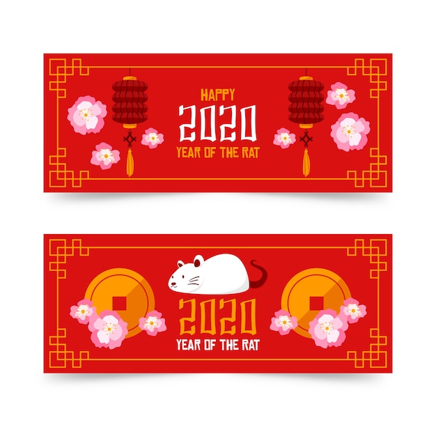 Banners de mão desenhada ano novo chinês