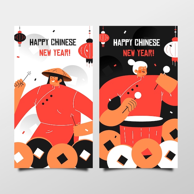 Banners de mão desenhada ano novo chinês