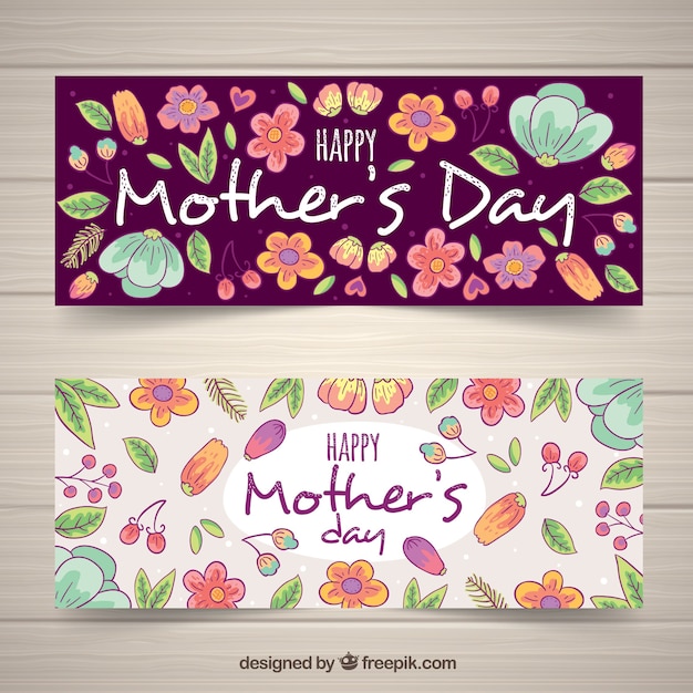 Vetor grátis banners de mão desenhada floral para o dia da mãe