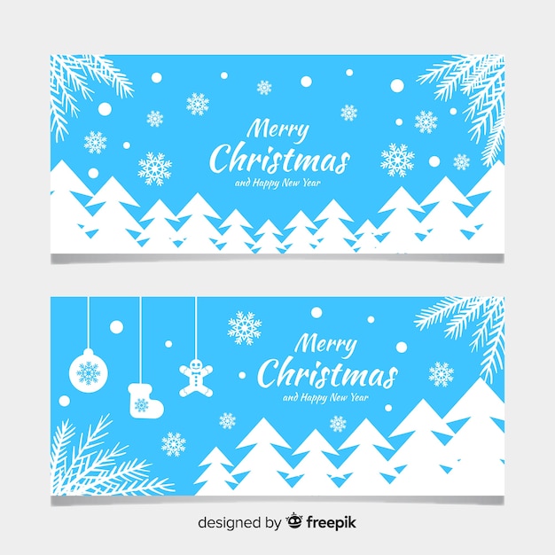 Vetor grátis banners de natal com design plano