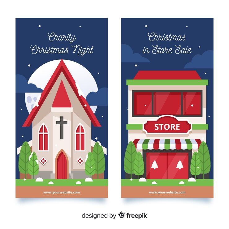 Vetor grátis banners de natal com edifícios