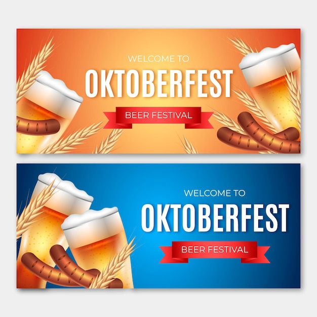 Vetor grátis banners de oktoberfest com cerveja e salsichas