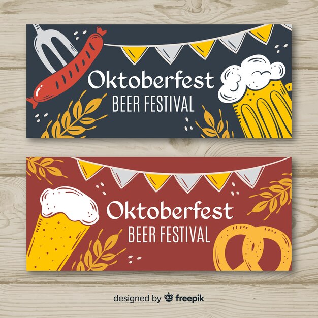 Banners de oktoberfest linda mão desenhada
