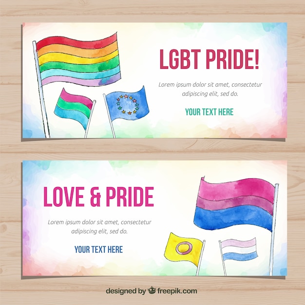 Banners de orgulho lgbt aquarela