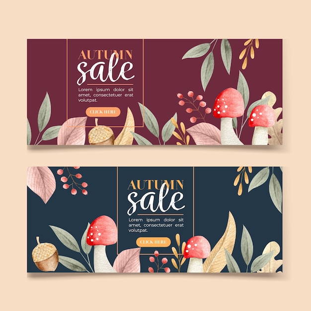 Banners de outono design aquarela